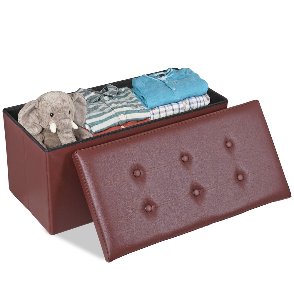30" Sturdy Ottomans Footstools Soft Leather Brown Storage Footrest Foldable