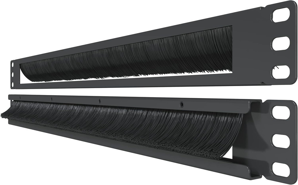 19" Rackmount Brush Panel (2-Pack) for Cable Management and Airflow Efficiency