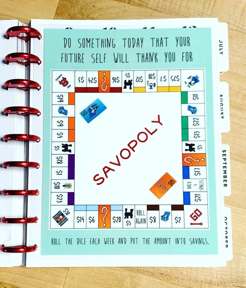 Savopoly Money Savings Two Sided Dashboard Insert for use with HAPPY Planner