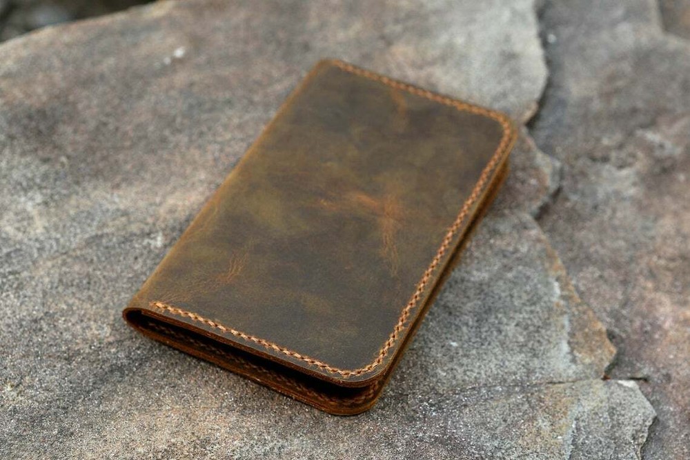 Full grain distressed leather slim cover for pocket size field notes notebook