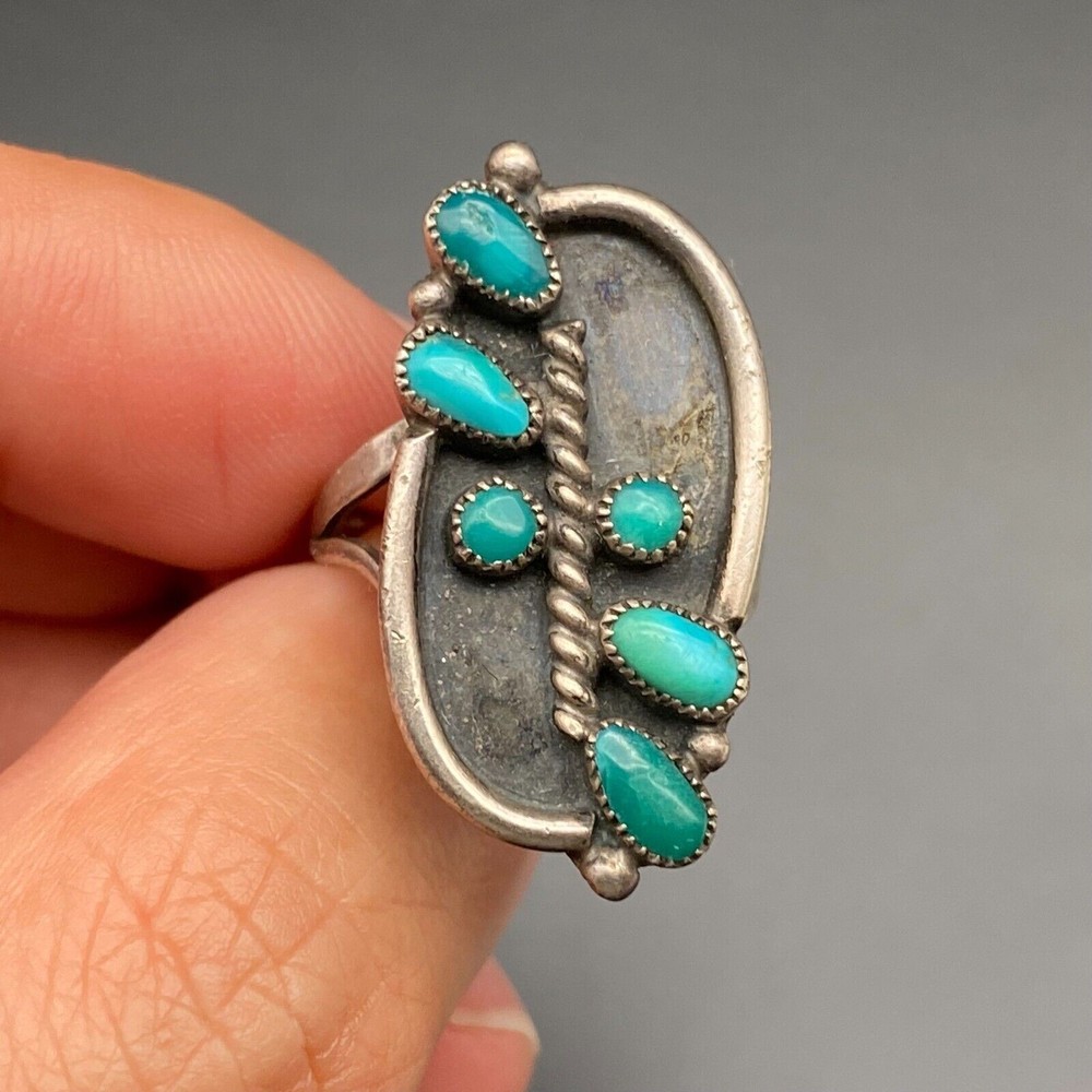 Vintage Zuni Native Turquoise Silver Ring Size 7