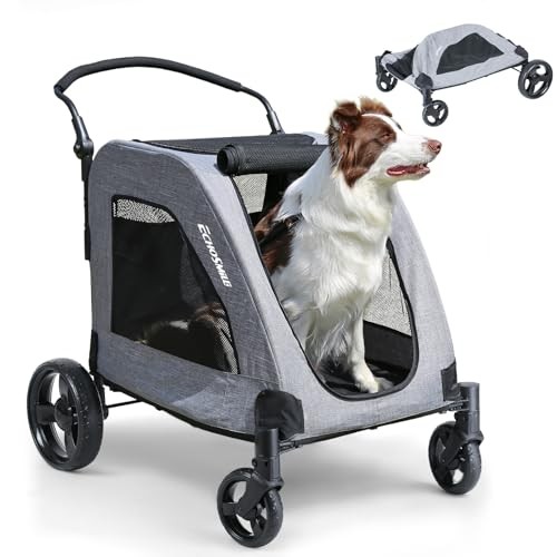 XL Extra Large Dog Stroller - Adjustable Handles,Lightweight Folding Pet Gray
