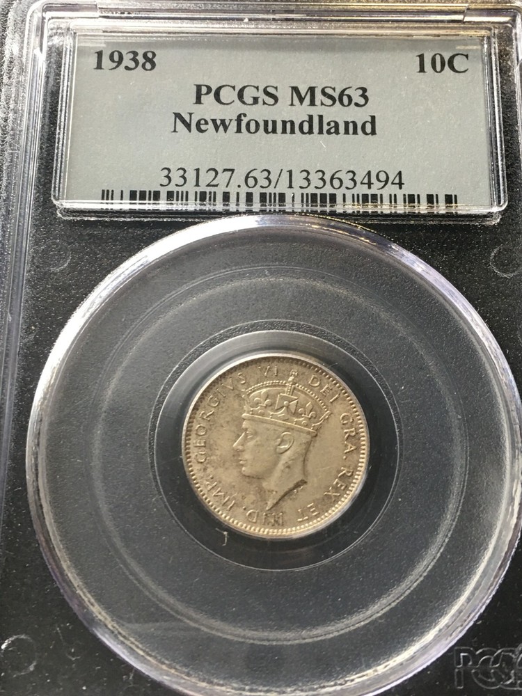 1938 PCGS Graded Newfoundland ¢10 Cent **MS-63**