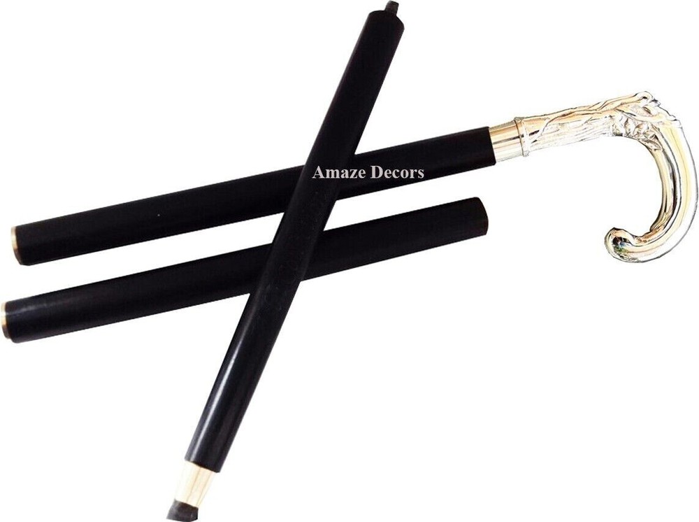 Classic Foldable Black Wooden Walking Stick with Silver Derby Handle