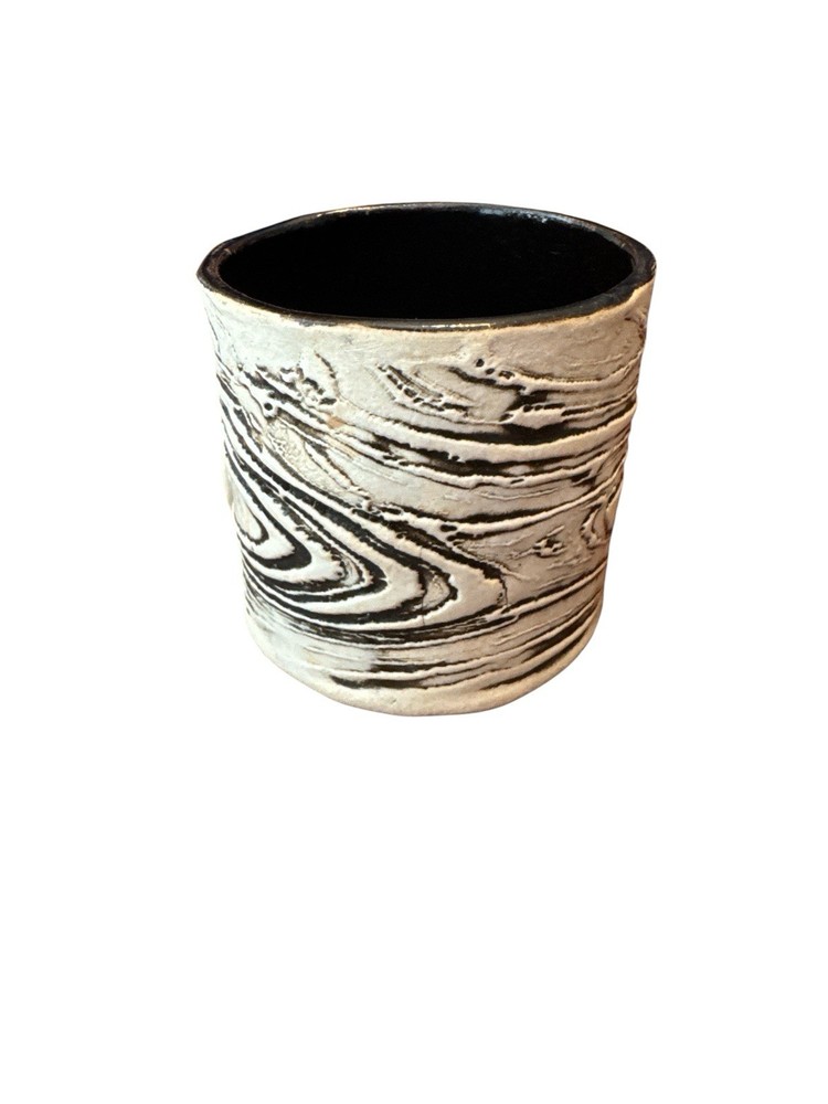 Handmade Ceramic Vase/Planter with Marbled Design and Cabin Accent