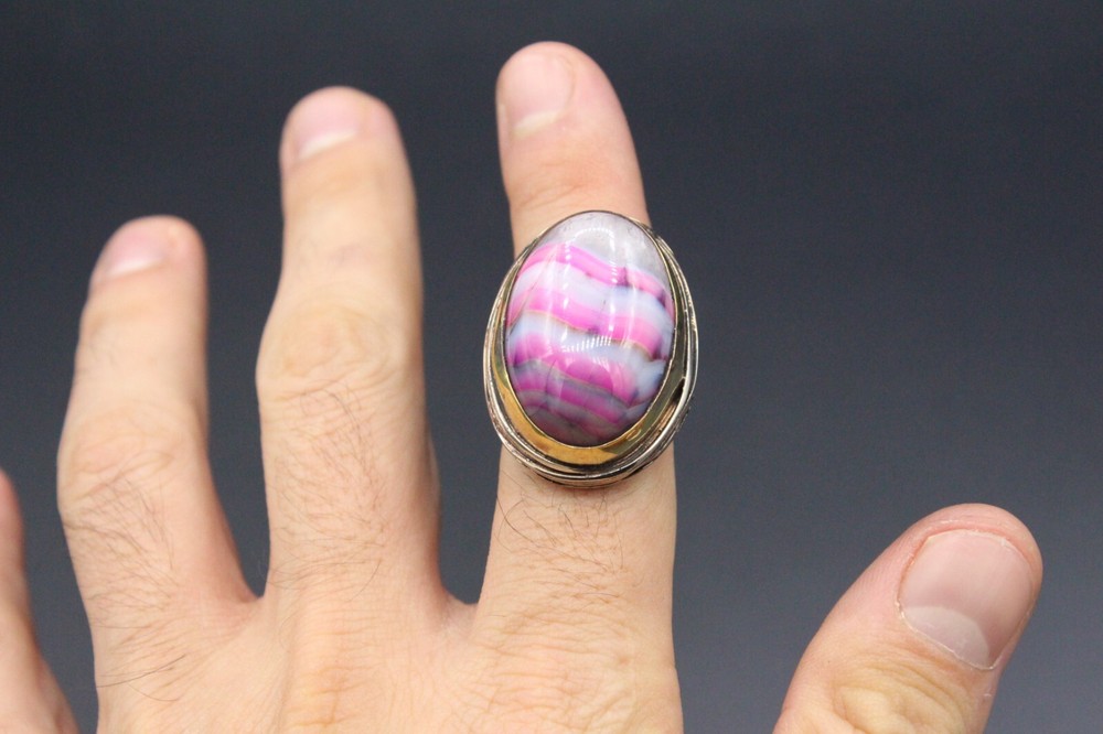 Turkish Ring, Glass Stone Alpaka Ring, Handmade Ring, Large Ring, Size 8.5US