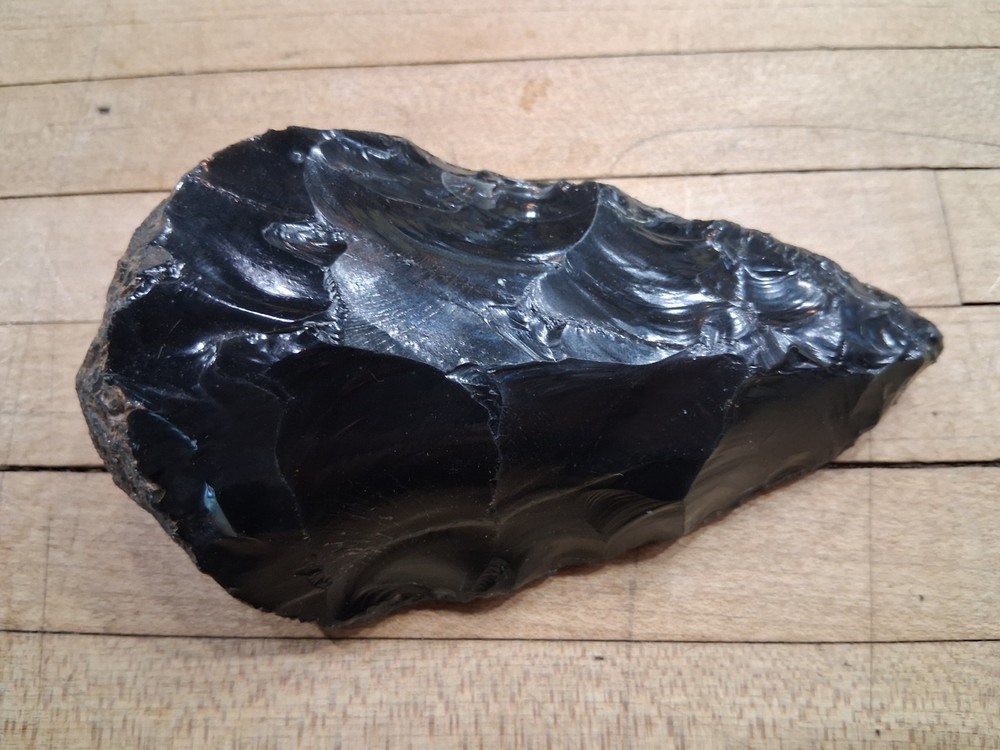 Obsidian Axe Head Knapped Volcanic Glass Tool Form