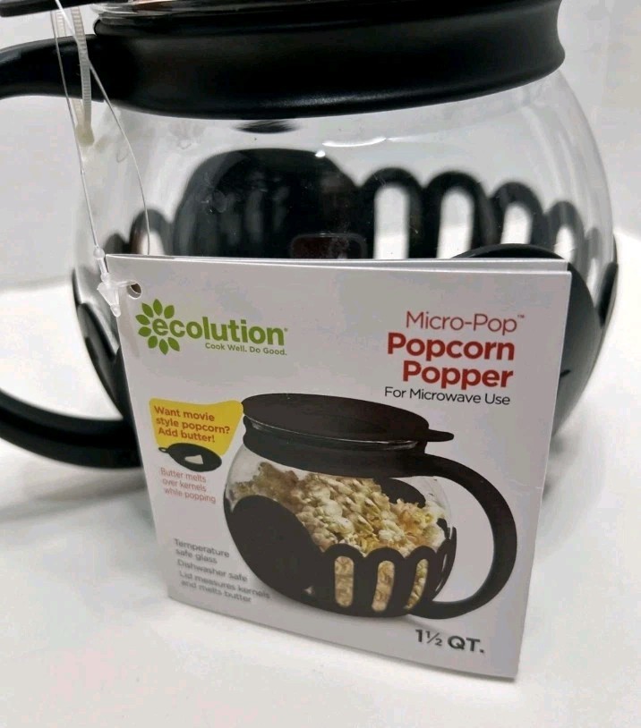 Micro-Pop Popcorn Popper 1.5 Quart with Lid for Microwave Use by Ecolution NWT