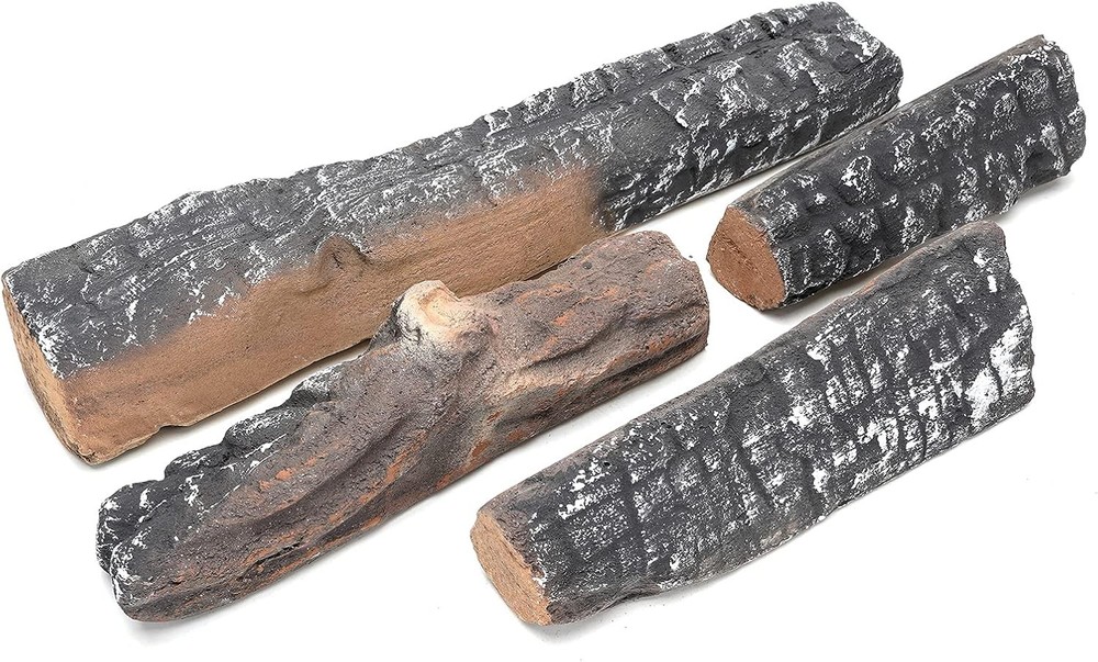 Gas Fireplace Logs - 4 Small Ceramic Logs and Accessories