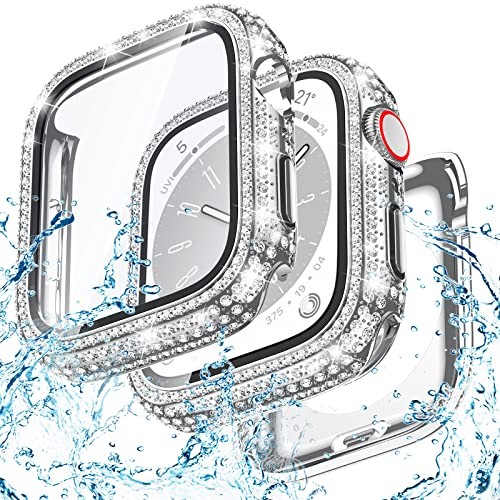Waterproof Bling Case for Apple Watch Screen Protector SE 40mm Silver