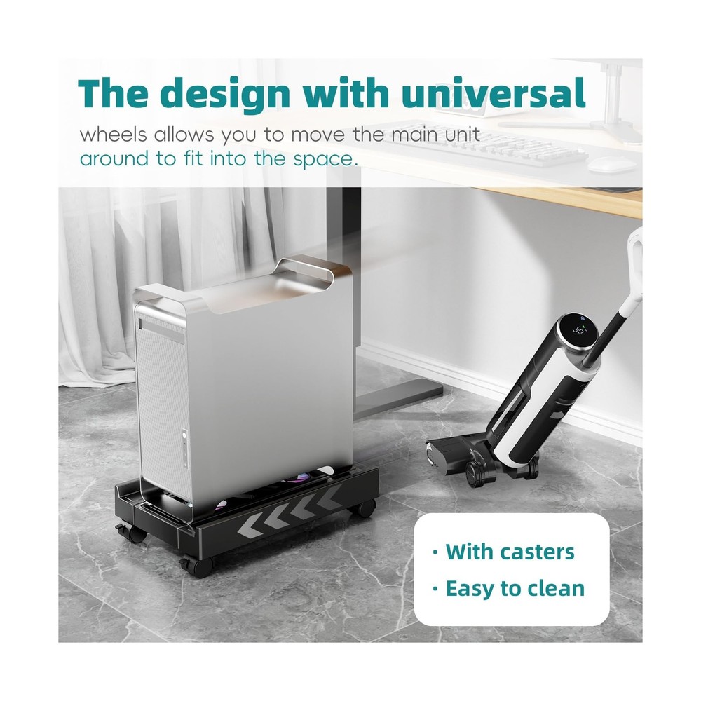 Adjustable Computer Tower Stand with Cooling Fan, Mobile CPU Holder with 4 Ro...