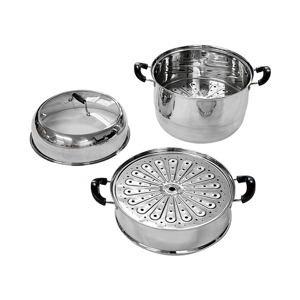 13"(34cm) Stainless Steel Steam Pot 2 Tier Multi-Layer Stack Steam Pot Boiler