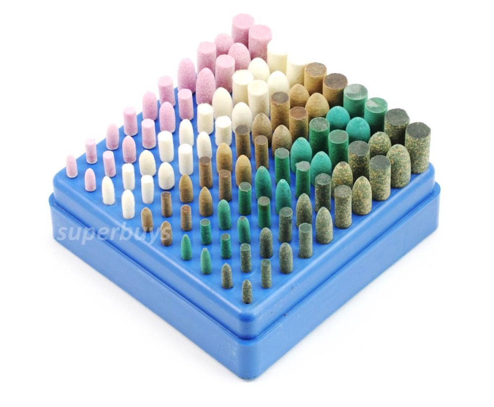 100pc 3mm Stone Rubber Wool Felt Leather Polisher Buffer Buff Burr Bur Drill Bit