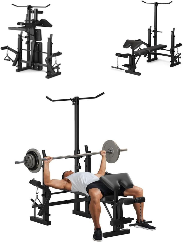 7-in-1 Adjustable Weight Bench with Squat Rack,Lat Pulldown & Leg Extension Home