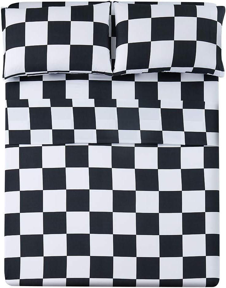 Luxurious Deep Pocket Bed Sheet Set - Full Size Soft Microfiber, Plaid Design