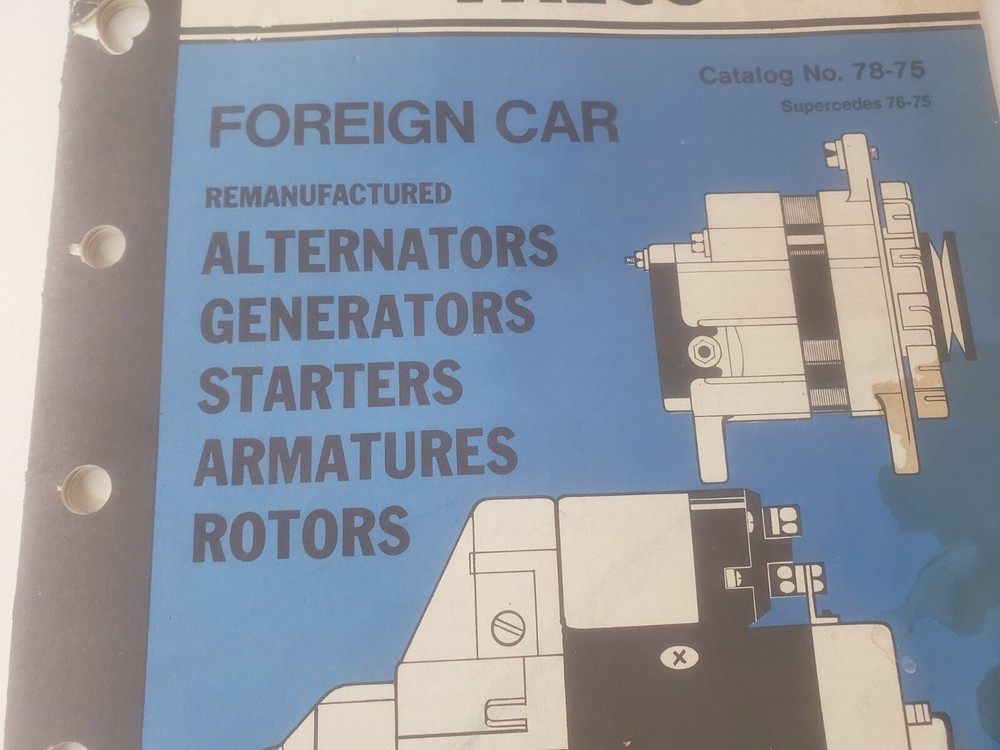Valco Foreign Car Alternators Generators Starters Catalog Book 78-75