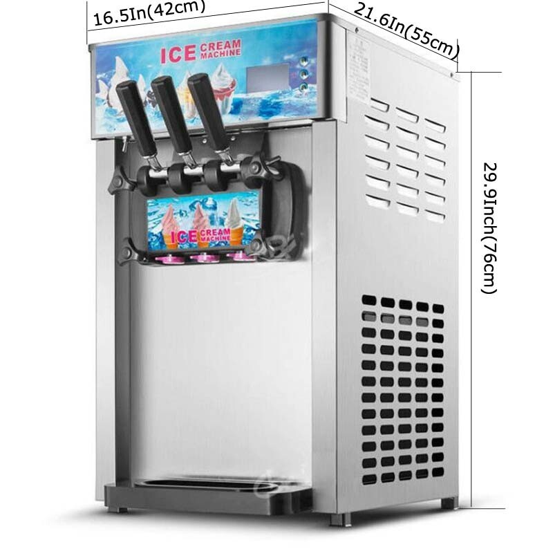 110V 3 Head Soft Ice Cream Machine With LED Display Hardness Adjustable 1200W