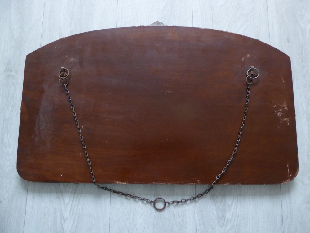 Vintage Bevelled Edge Wall Mirror with Hanging Chain & Solid Wood Back