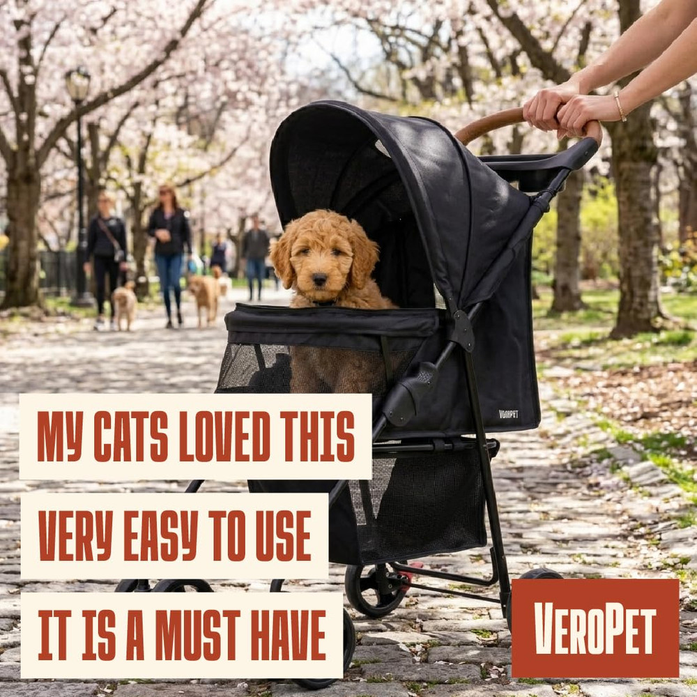 Pet Stroller for Small Dogs & Cats, Foldable Pet Stroller with Breathable Mesh,