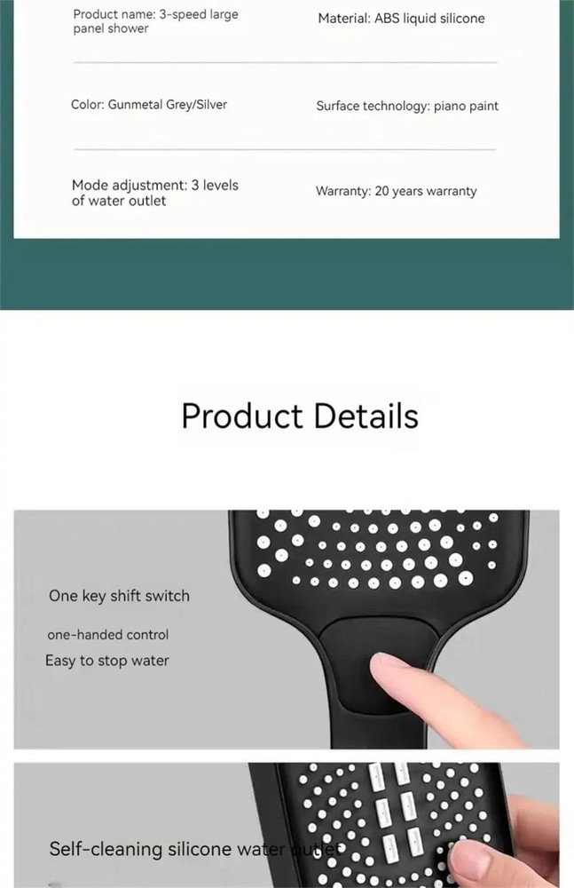 Adjustable Shower Head 3-mode High Pressure Rainfall – Water Saving Design