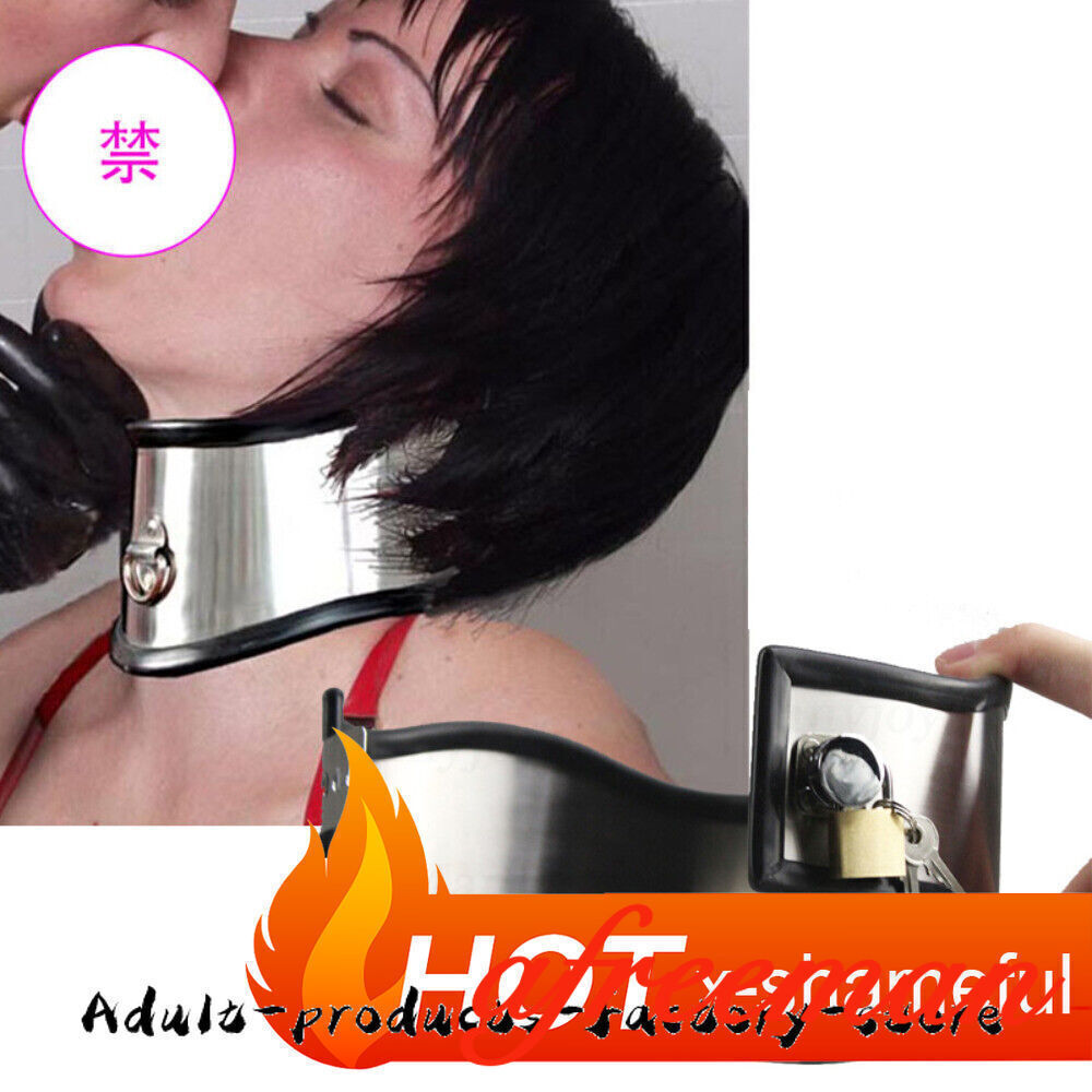Neck Collar Binding Locking Posture Chocker Stainless Steel/PU Leather Corset