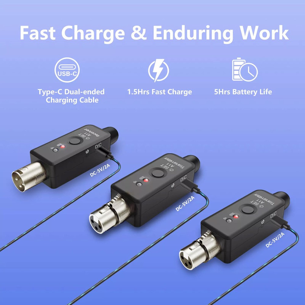 For Mic Guitar MixerWireless XLR Adapter System Dual Transmitter&Receiver