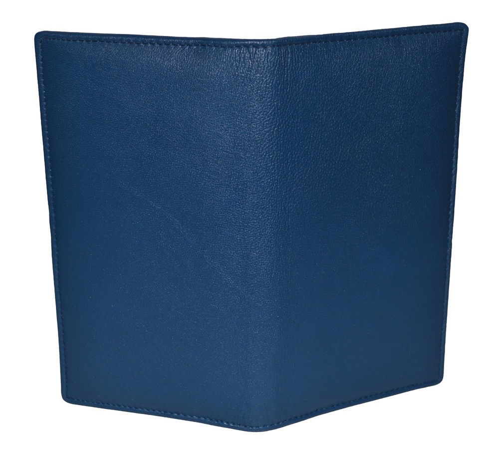 Leatherboss Genuine Leather PLAIN Slim Checkbook Cover, Blue