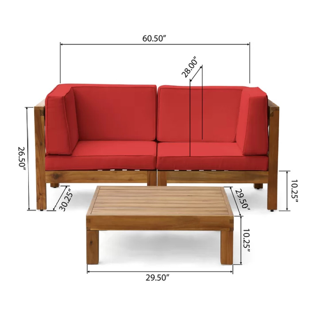 Modular Outdoor Loveseat w/ Coffee Table & Cross-Back Design