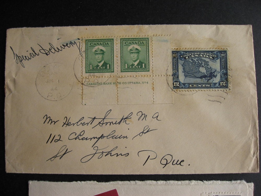 Canada 2 special delivery covers QC both covers back damaged