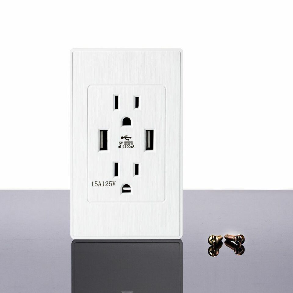 Dual USB Wall Outlet Fast Charger Port Socket Electrical Receptacles Panel Lot