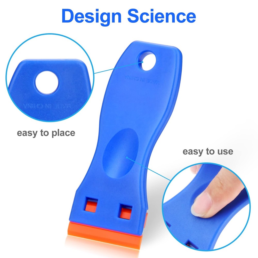 4 Pcs Plastic Razor Blade Scraper and 100 Blades, Remove Label Decal Blue