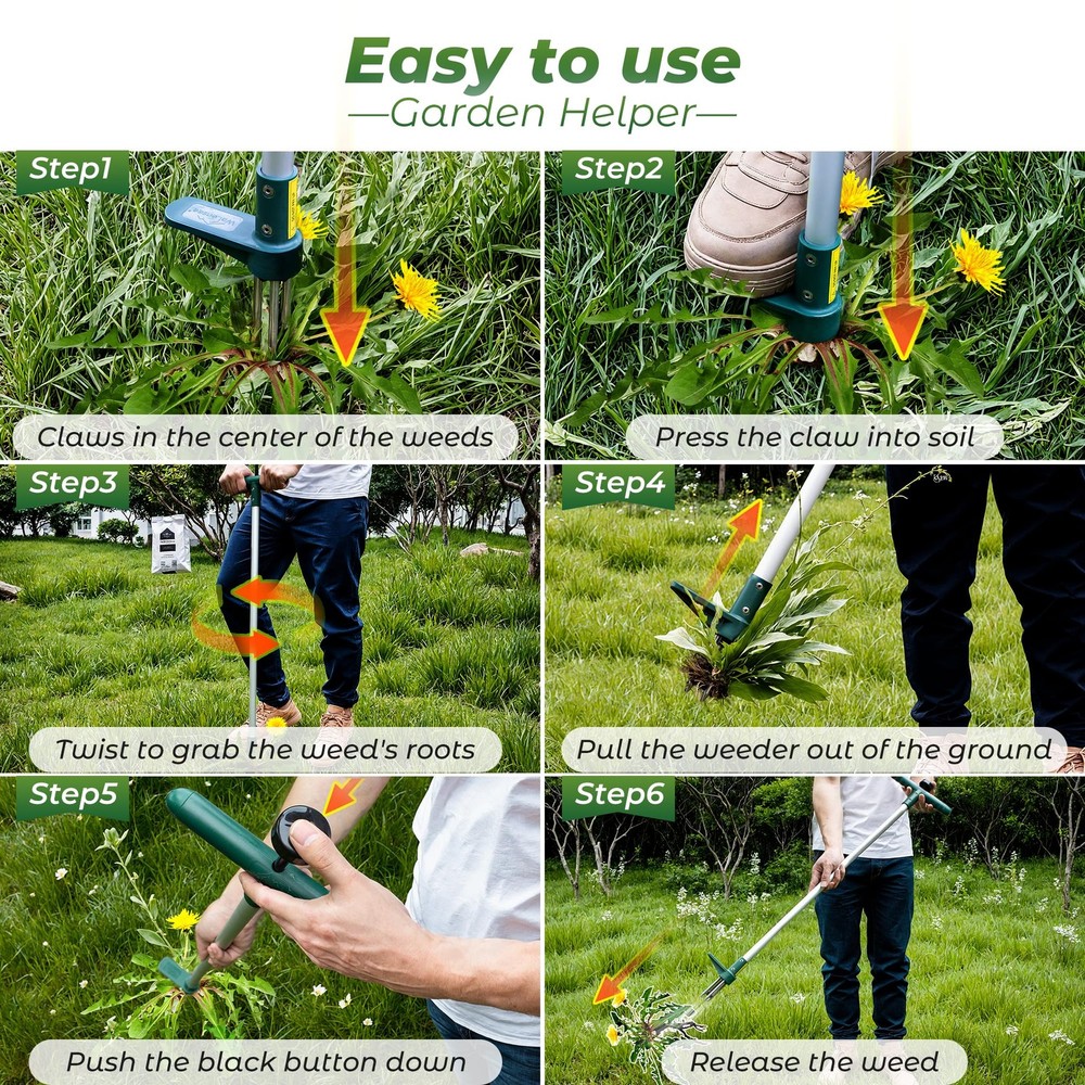 Walensee Weed Puller, Stand Up Weeder Hand Tool, Long Handle 3 Claws, Green
