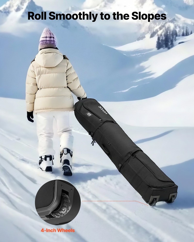 Large Ski Roller Case 68.9in, 600D Waterproof Oxford, Padded, Strap System