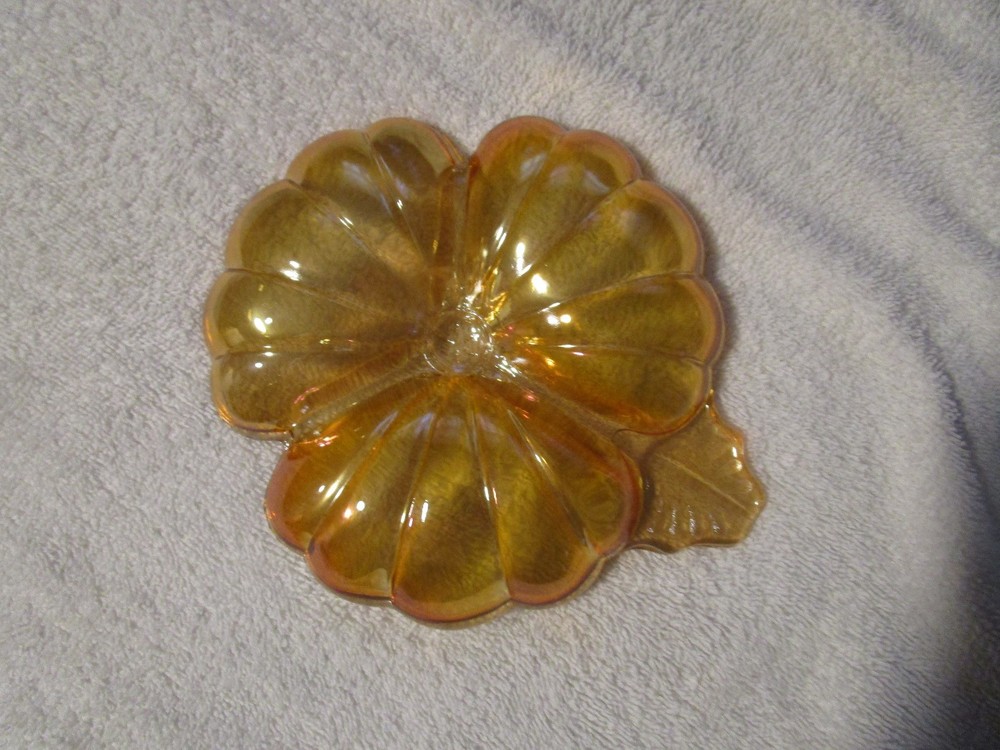 Vintage Carnival Glass Marigold Sectional Candy Dish Leaf Pattern 3 Sections