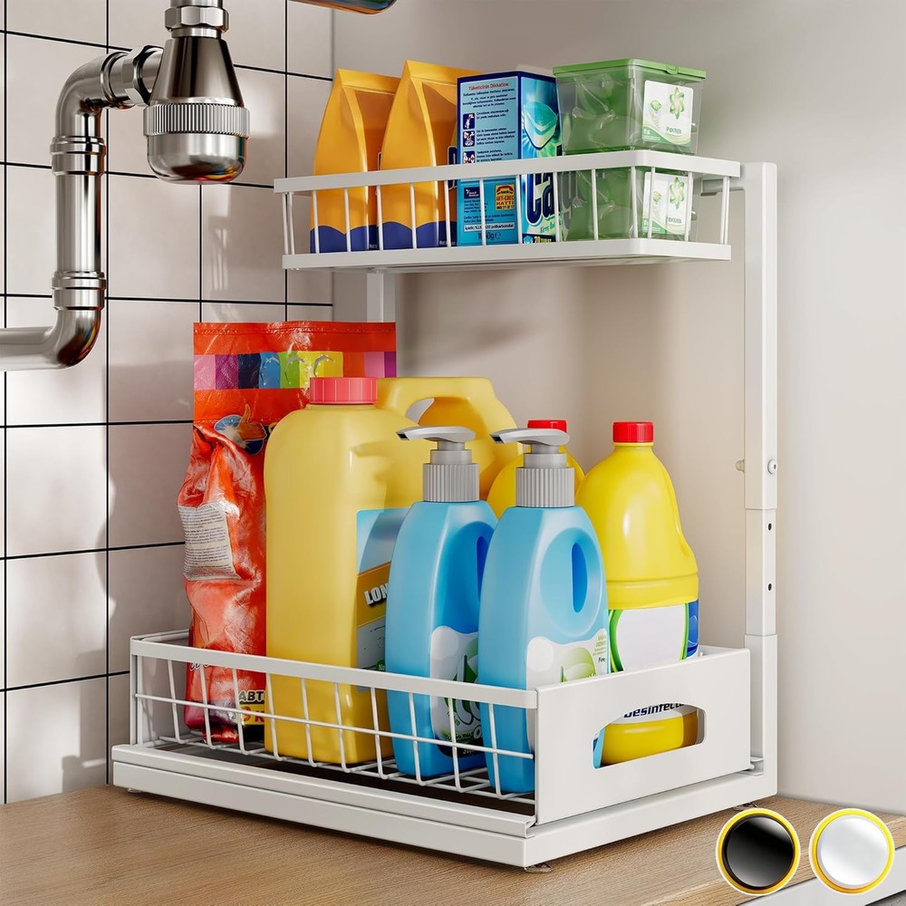 Under Sink Organizer 2 Pack Cabinet Organizer Kitchen Height Adjustable Pull Out