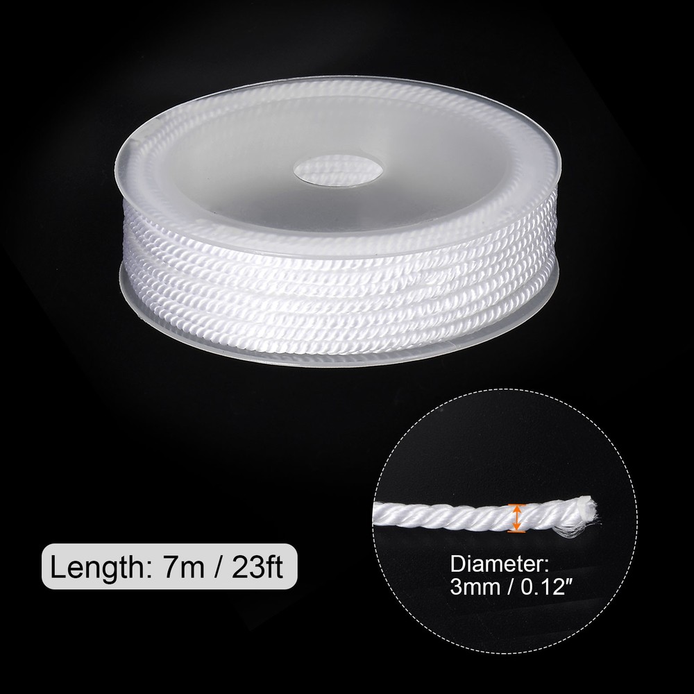 3mm Nylon Cord Beading String Chinese Knot Knitting String, White, 23ft