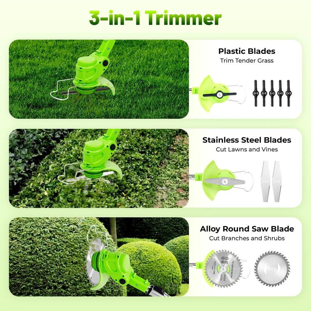 Electric Cordless Grass String Trimmer Lawn Edger WeedWacker Cutter & 2 Battery