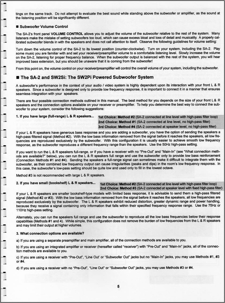NHT SA-2 Subwoofer Amplifier Owner's Manual