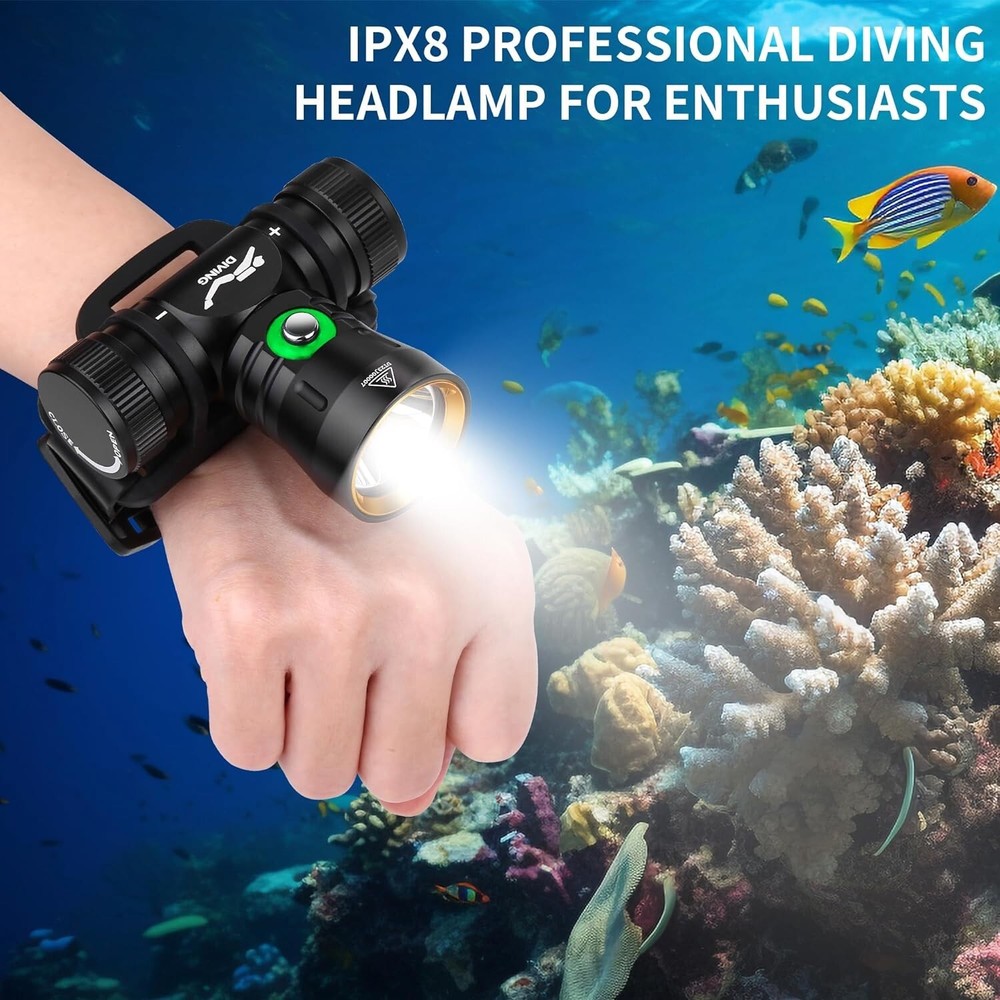 Scuba Dive Light, Diving Flashlight Headlamp, Super Bright 5000 Lumen Dive Flash