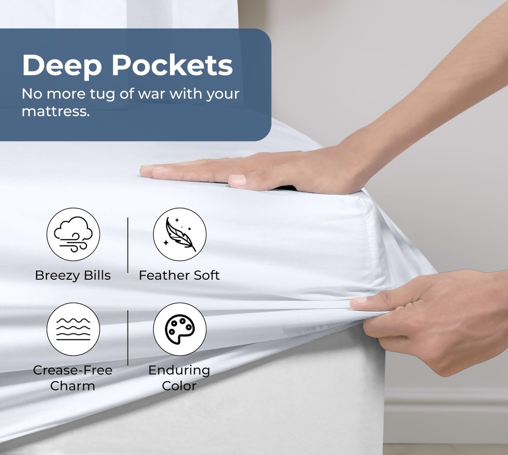 100% Organic Cotton Fitted Sheet - Percale Weave - Super Soft Deep Pocket Bot...