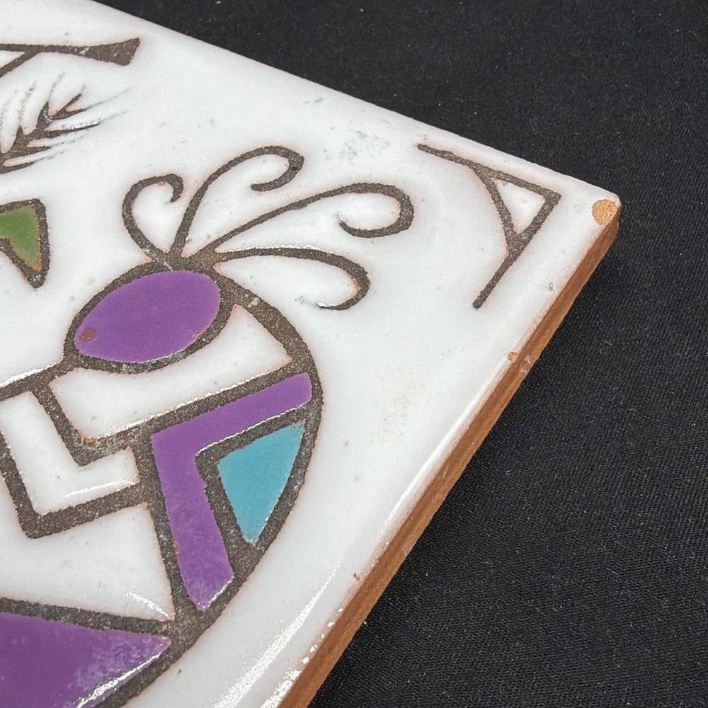 Vintage Kokopelli Mag Mor Studios Hand Painted Ceramic Tile, Native American