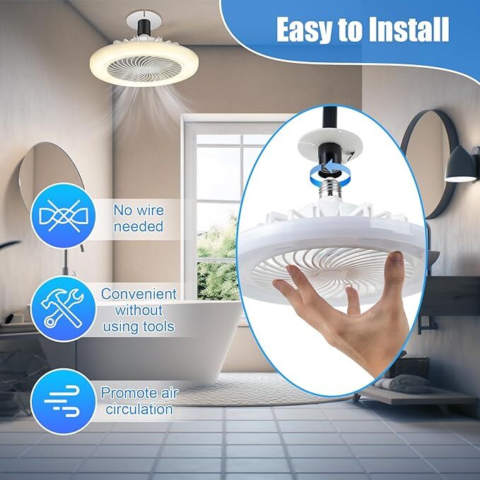 E27 Socket Light With Remote, Ceiling Fan Adjustable Smart LED Fan 3 Windshields