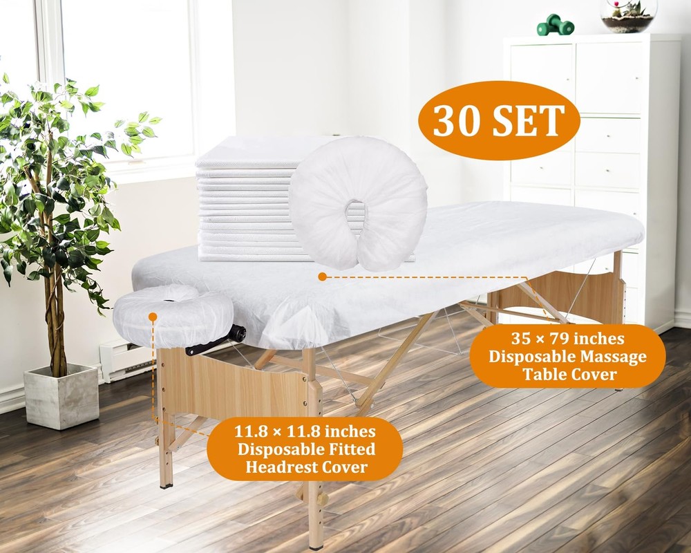 60 Pcs Disposable Fitted Massage Table Set - 30 Pcs Breathable Spa Bed Sheets...
