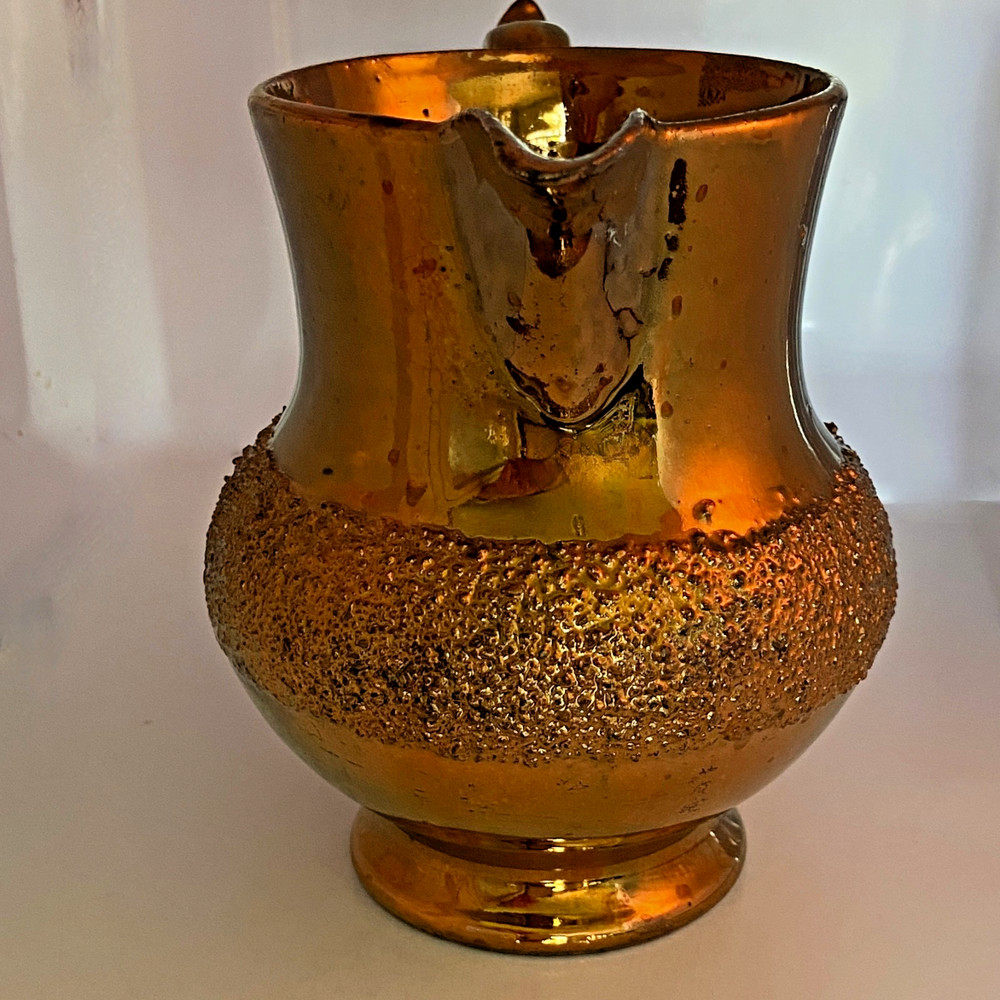 Victorian Copper Lusterware Pitcher with Bubbled Sandy Band