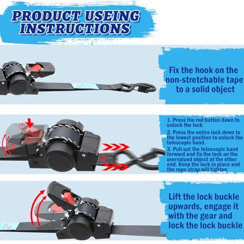 ANLULOAD Retractable Ratchet Strap(1 in x 11.48 ft),Retractable Tie Down Strap