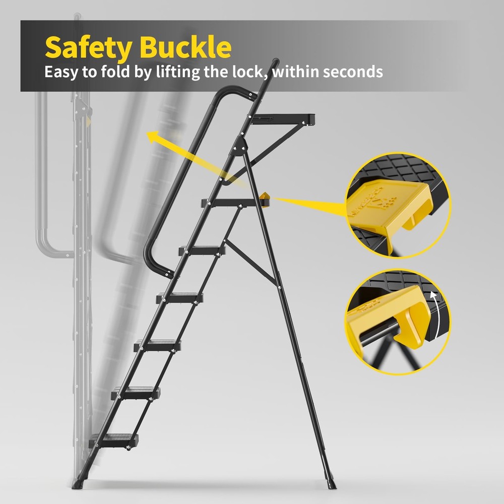 KINGRACK 6 Step Ladder with Tool Platform, 6-Step Handrail, Black&yellow