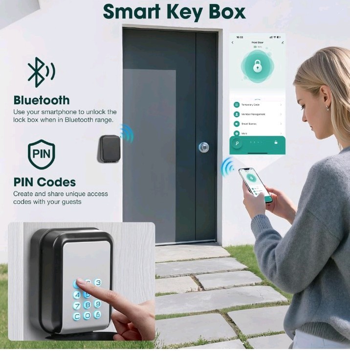 Bluetooth Smart Key Lock Box with Tuya App & PIN Code for Airbnb & Offices