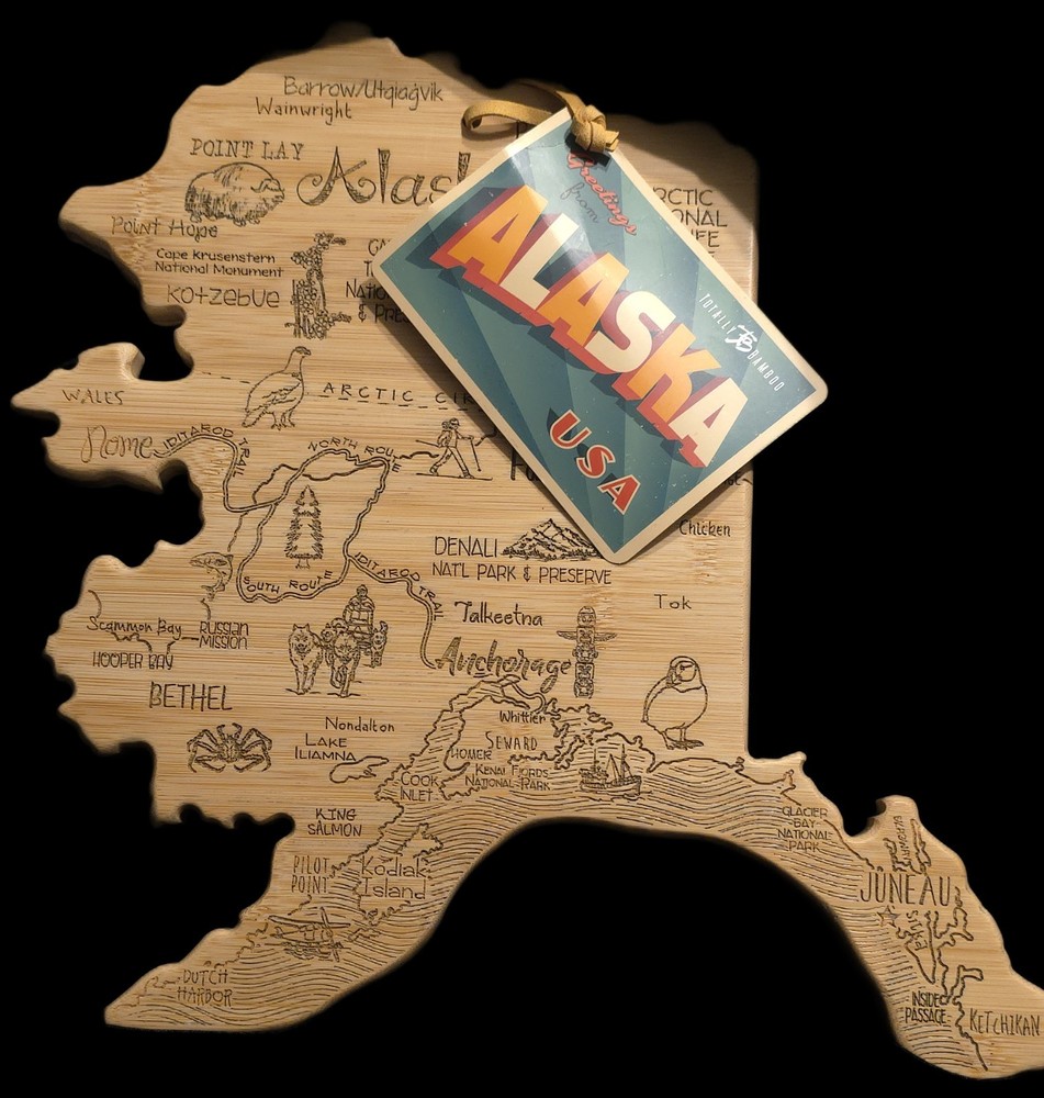 NWT Bamboo State Cutting Board Alaska Map State
