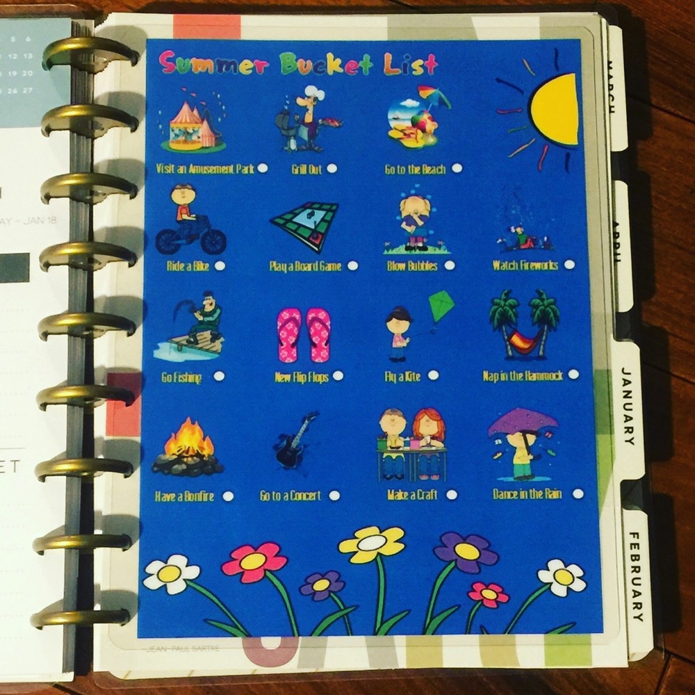 Summer Bucket List Dashboard Insert for use with Happy Planner