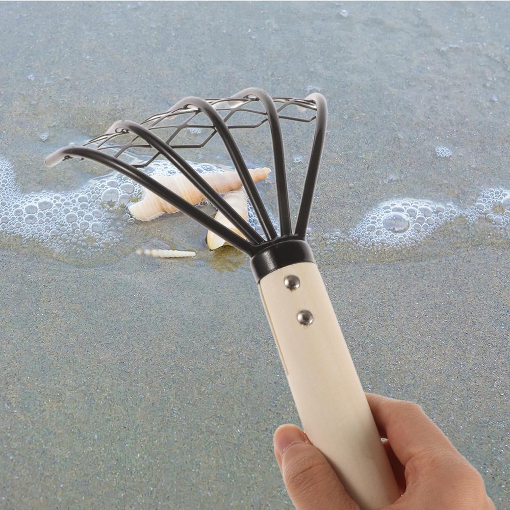 Clam Digger Rake 10 Inch Wooden Handle Mesh Net Seafood Shell Digging 2 PCS